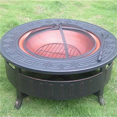 Outdoor Fire Pit Iron Cast Stand-metal Fire Pit With Copper Plated Sheet Metal Bowl Outdoor Fire Pit