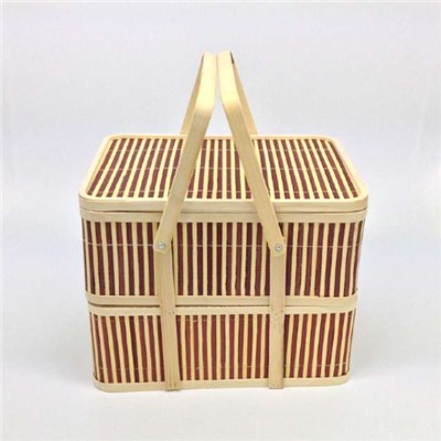 portable double-layer rectangular bamboo box