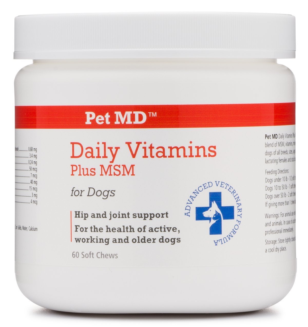 Pet MD - Dog Vitamins Plus MSM - Daily Multivitamin with Joint Health Support - Soft Chews - 60 Count