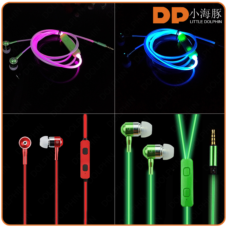 glow in the dark color change LED earphone 