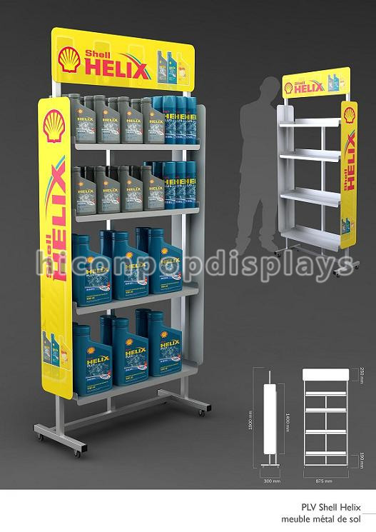 Custom gas station flooring retailing 4-layer metal machine oil display rack 