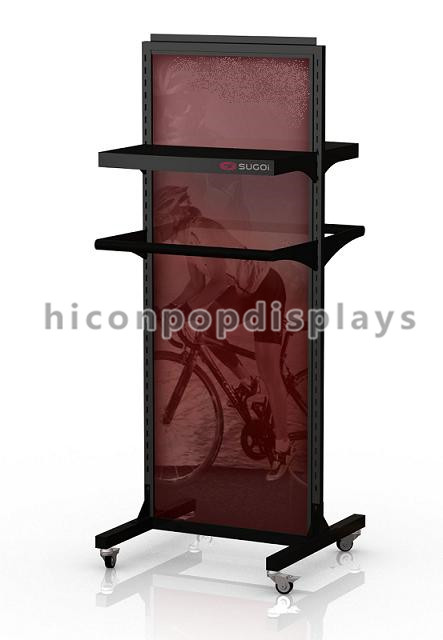 Cycling wear retail store 4- caster movable double sided hanging display stand