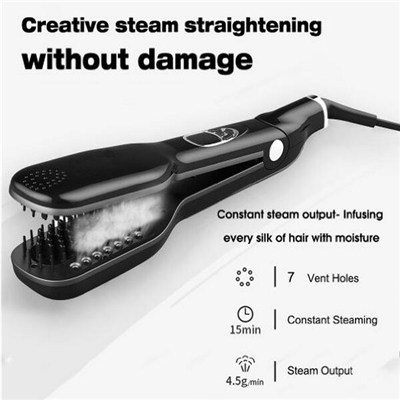 Black Hair Straightener Brush With 3D Steam Function