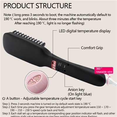 Black Ionic Hair Straightener Brush Can Be Temperature Control