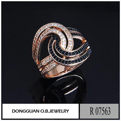 R7563 Copper Material Rose Gold Plated #113 Corundum Ring