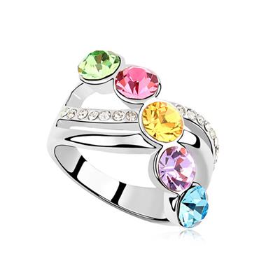 Multicolor White Gold Plated High Quality Austrian Crystal Rings For Girls, Many Colors For Choose