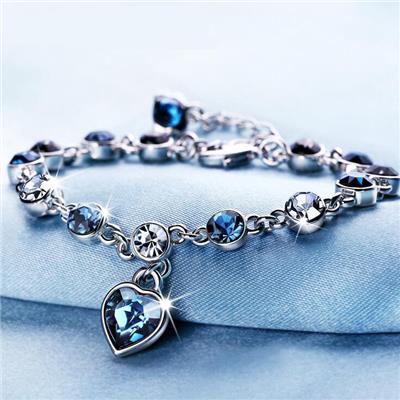 Hot Sale Zodiac Blue Austrian Crystal Heart Charm Bracelet, Adjustable Bracelet Jewelry Wholesale For Women