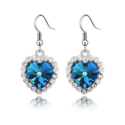 High Quality Blue Austrian Crystal Drop Earrings Heart Of The Ocean Full Of Diamond Wedding Jewelry Factory Wholesale