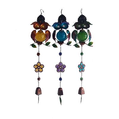 Glass/Copper Bells/Owl Metal/Aeolian Bells Glass Gifts/ The Owl Chimes Solar Outdoor Living Garden Home Décor