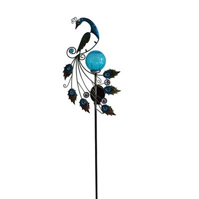 Solar-powered Metal And Color Glass Peacock Garden Stake, Yard Outdoor Art Décor