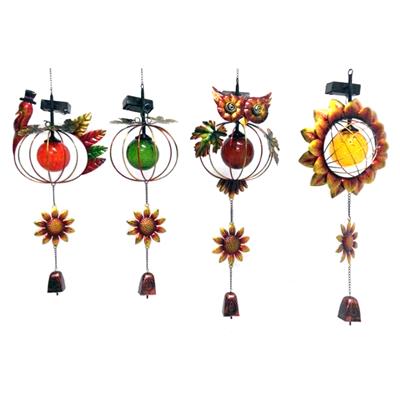 Metal Glass Autumn Harvest Wind Chimes Stained Ornament Outdoor Hanging