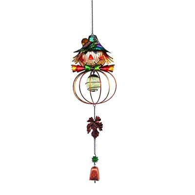 Metal Glass Scarecrow Wind Chimes Stained Ornament Outdoor Hanging Autumn Harvest