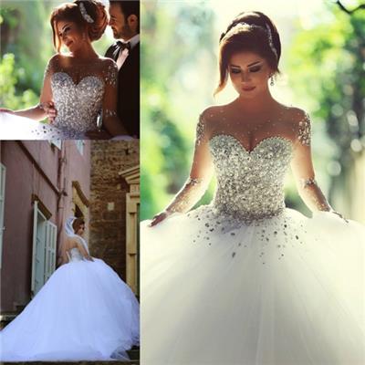 Vintage Crystal Tulle Ball Gown Wedding Dress