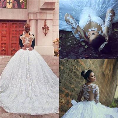 2016 long sleeve lace ball gown wedding dress
