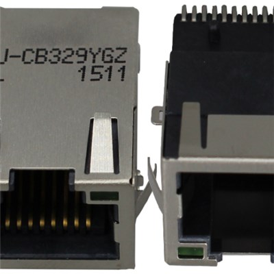 1000 Base-T SMT MId-mount RJ45 Female Connector With LED