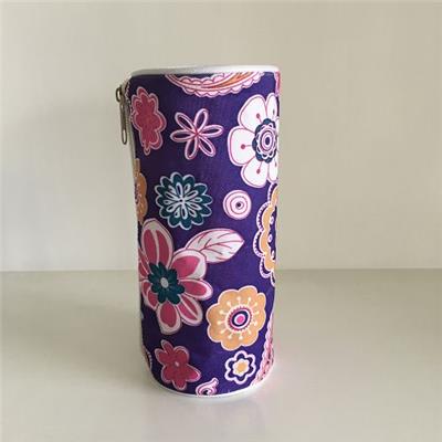 Flower Printed Round Single Layer Pencil Case Bag