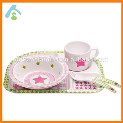 Four Sets Melamine Dinner Tray For Kids, Plate&Cup&Spoon&Fork
