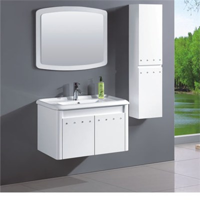 Double Basin Standed Floor White Painted PVC Bathroom Vanity With Mirror