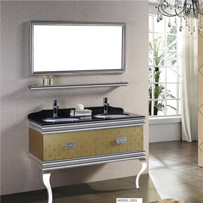 Double Basin Modern 304grade Stainless Steel Bathroom Vanity Cabinet