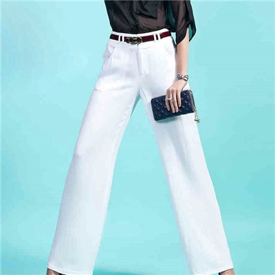 Solid White Decorating Belt Loops Waistband Pockets Zipper Flying Tailored Trousers