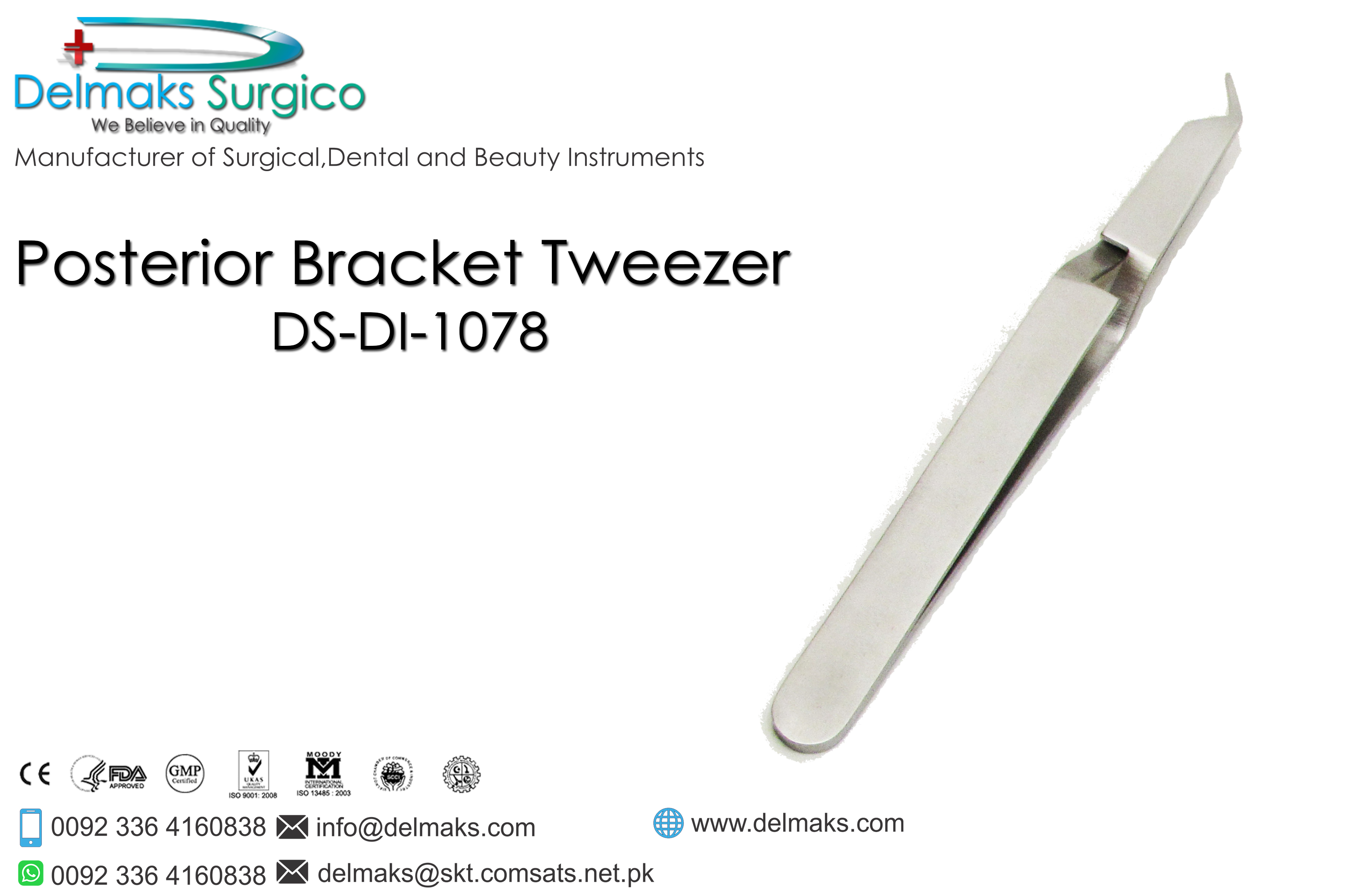 Posterior Bracket Tweezer-Bracket Tweezers-Orthodontics-Dental Instruments-Delmaks Surgico