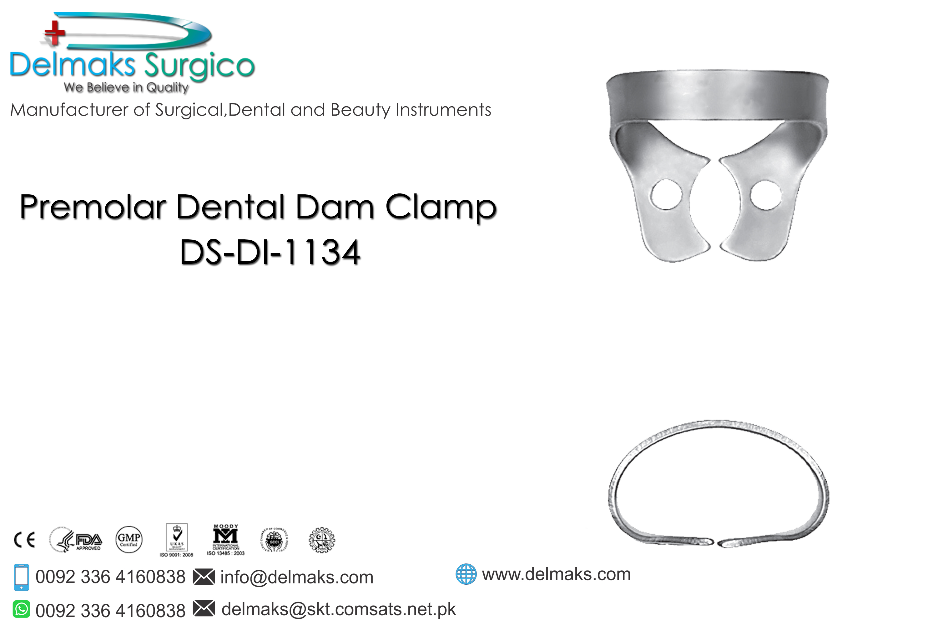 Premolar-Dental Dam Clamps-Dental Dam Instruments-Dental Instruments-Delmaks Surgico