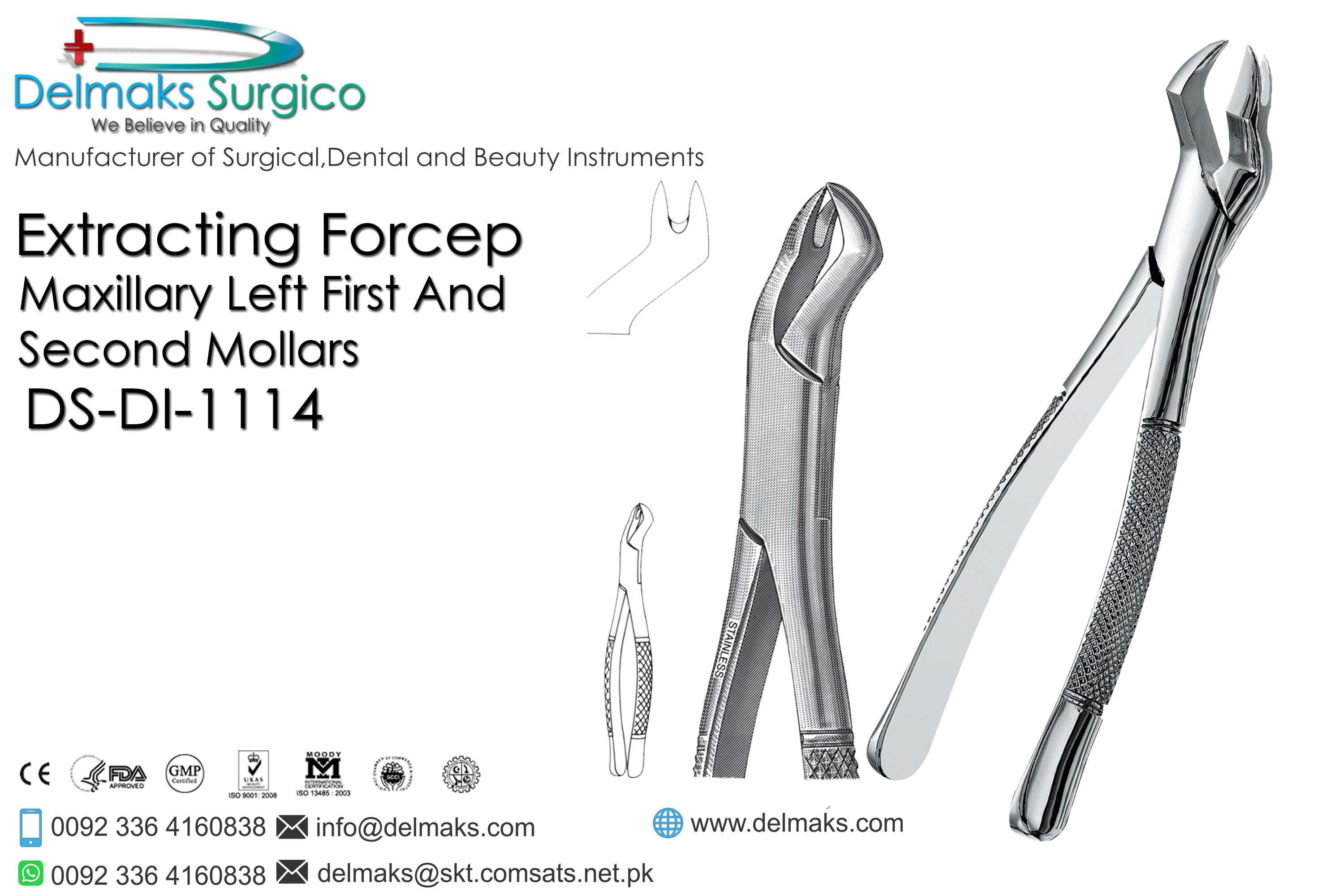 Extracting Forceps (Maxillary Left First And Second Mollars)-Oral and Maxillofacial Surgery Instruments-Dental Instruments-Delmaks Surgico 