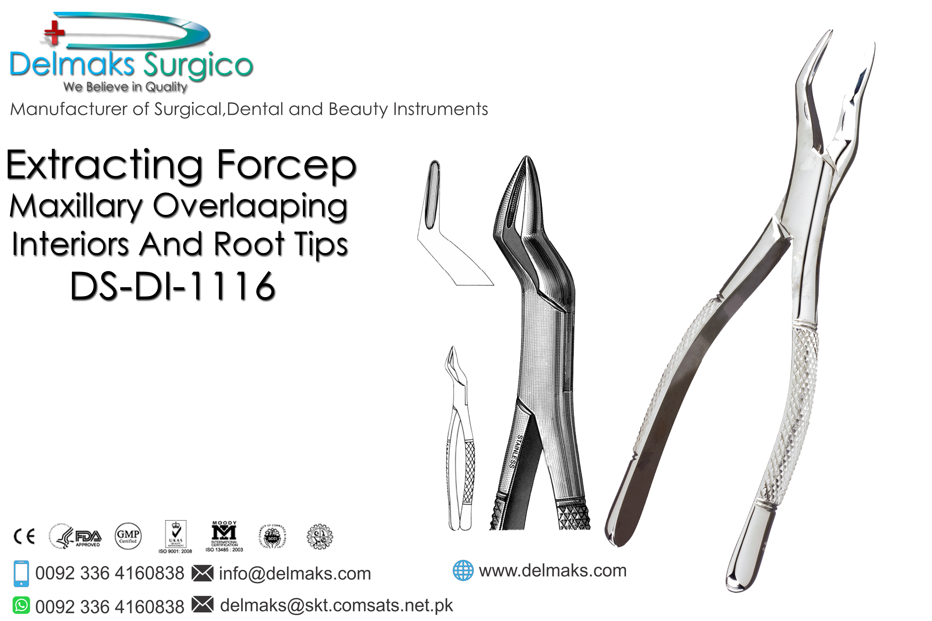Extracting Forceps (Maxillary Overllaping Interiors And Root Tips)-Oral and Maxillofacial Surgery Instruments-Dental Instruments-Delmaks Surgico 