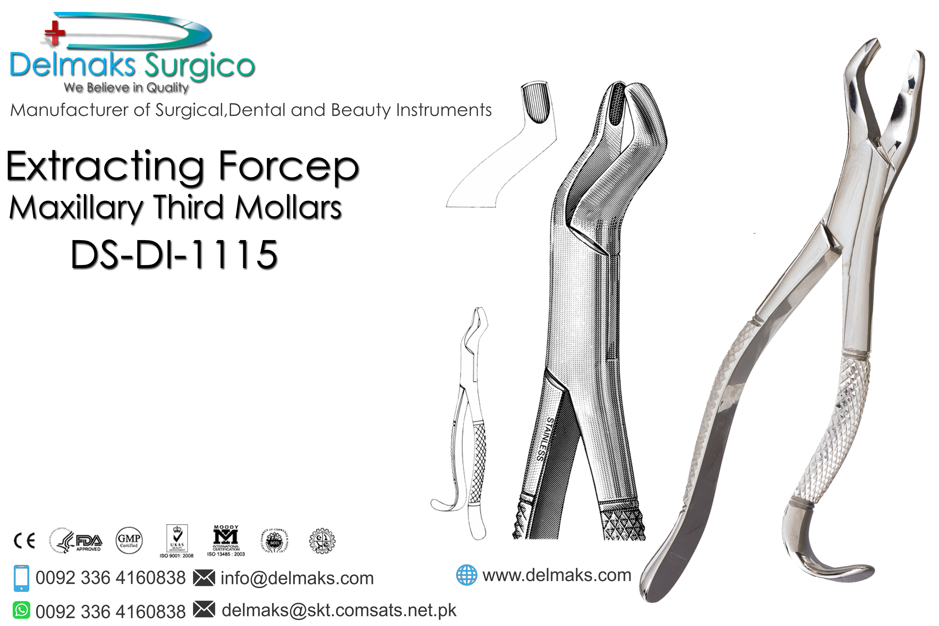 Extracting Forceps (Maxillary Third Mollars)-Oral and Maxillofacial Surgery Instruments-Dental Instruments-Delmaks Surgico 