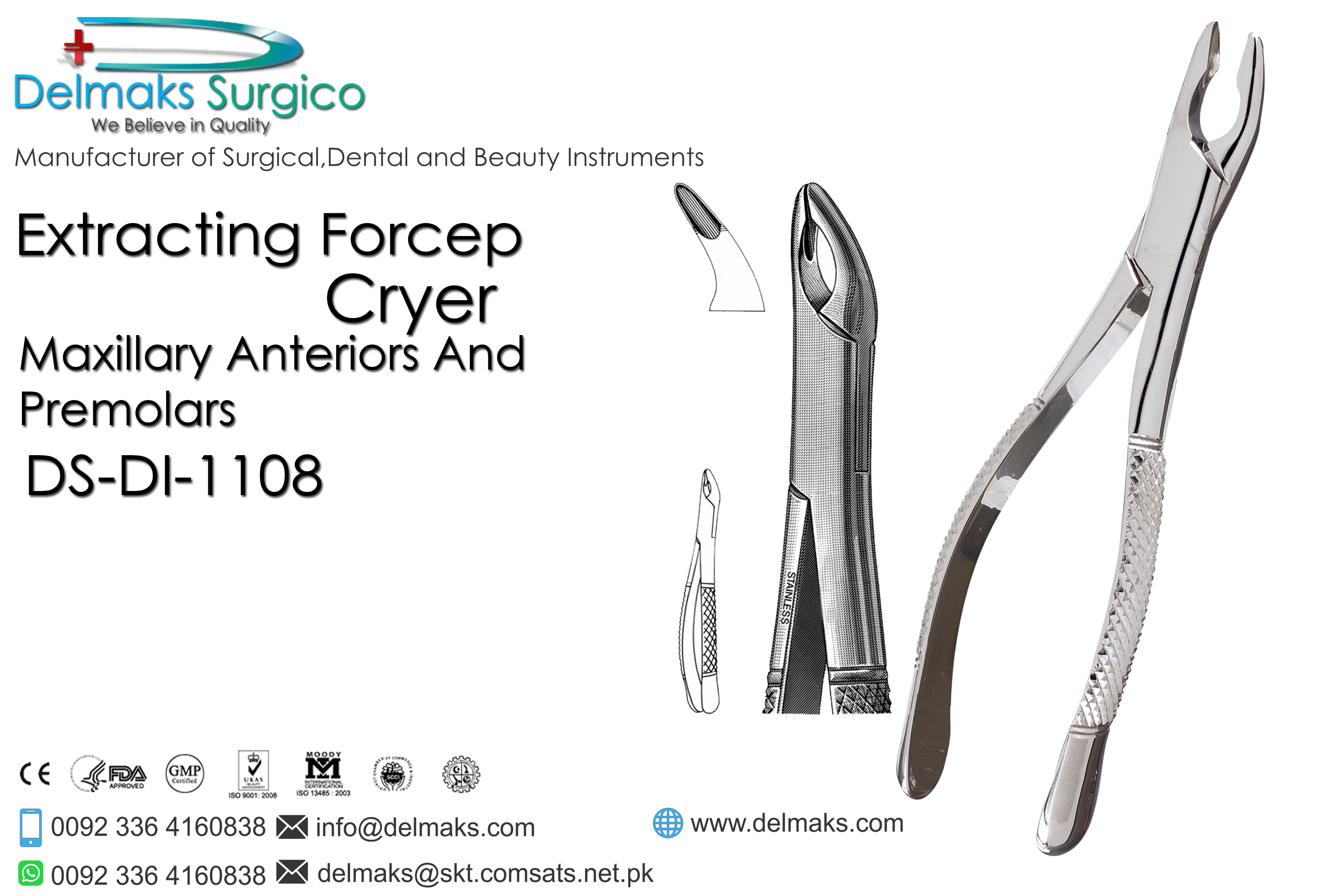 Extracting Forceps Cryer(Maxillary Anteriors And Premolars)-Oral and Maxillofacial Surgery Instruments-Dental Instruments-Delmaks Surgico 