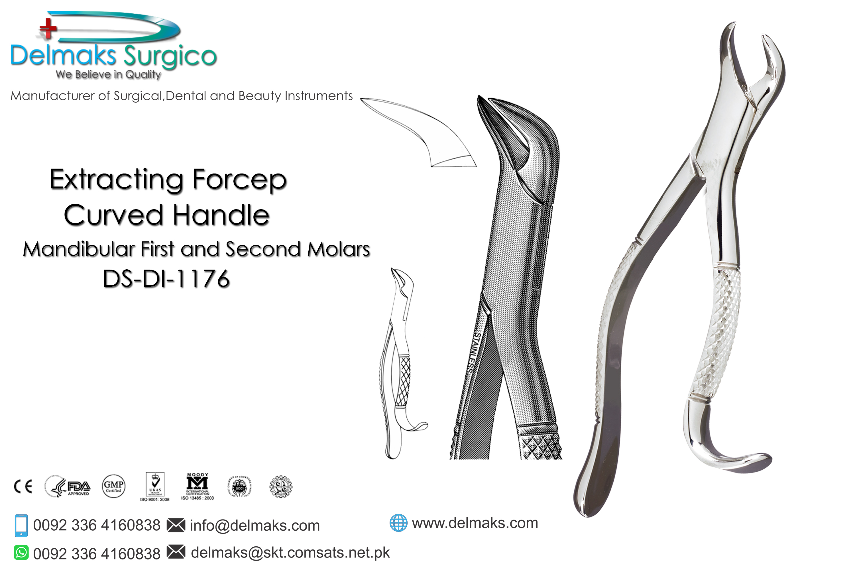 Extracting Forceps (Curved Handle Mandibular First And Second Molars)-Oral and Maxillofacial Surgery Instruments-Dental Instruments-Delmaks Surgico 