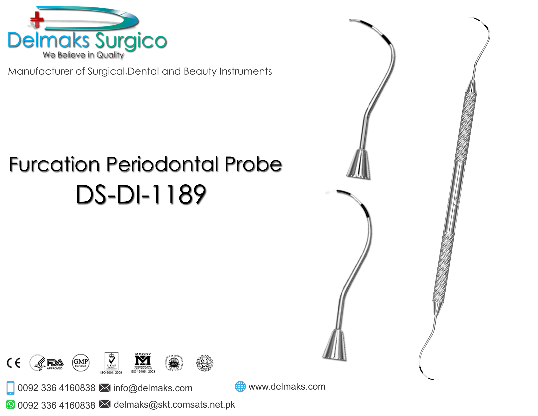 Furcation Periodontal Probe-(Hygiene and Periodontal Instruments)-Dental Instruments-Delmaks Surgico