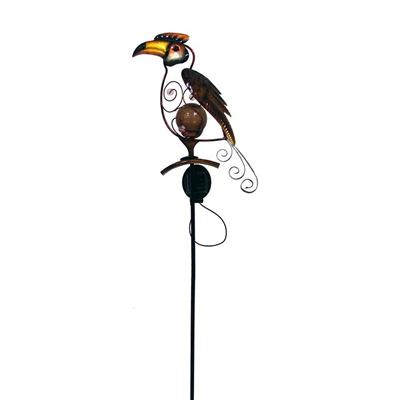 Solar-powered Metal And Color Glass Parrot Garden Stake, Yard Outdoor Art Décor