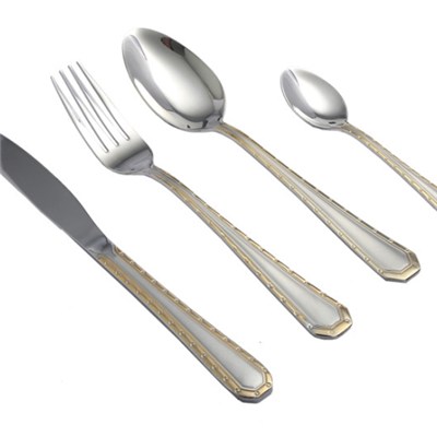4pcs Gold Cutlery Sets With Wooden Box