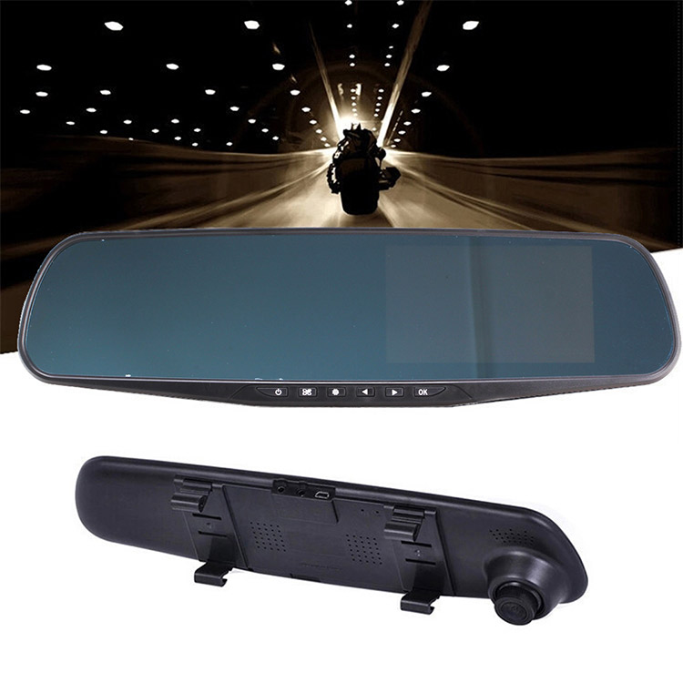 Road Camera Rear-view mirror driving mirror dual-lens reversing image 4.3-inch high-definition 1080P car insurance gifts