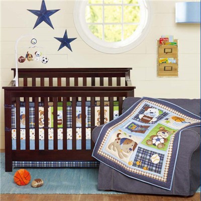 Luxury Quilted Newborn Baby Boy Crib Bedding Set Supplies, Dog And Bear Cartoon