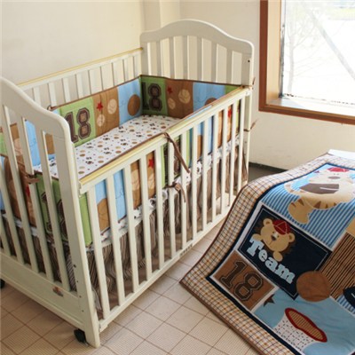 Patchwork Quilting Applique Embroidery Print Baby Boy Crib Bedding Set