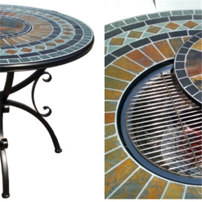 HL-5ST-16008 Outdoor Round Mosaic Fire Pit & BBQ Table Set For Sale