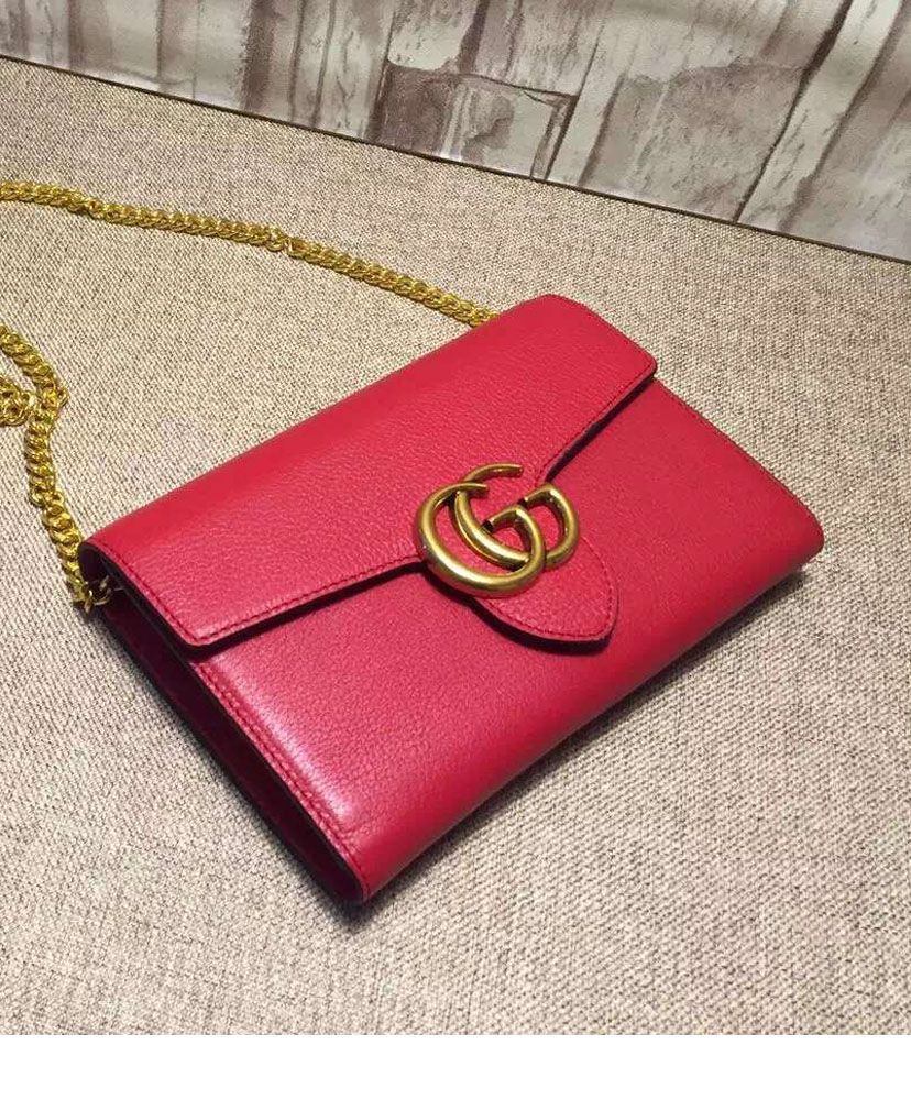 Gucci GG Marmont Leather Mini Chain Red Bag at itpurse.cn