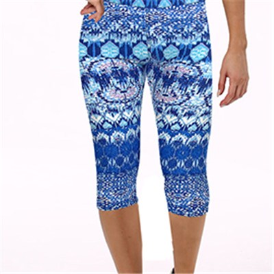 Blue Geometrical Print Capri Leggings