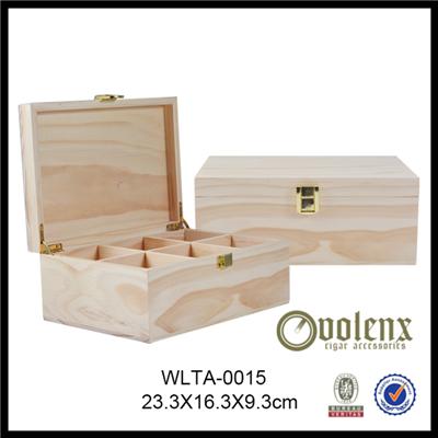 6 Compartments Pine Wooden Tea Box