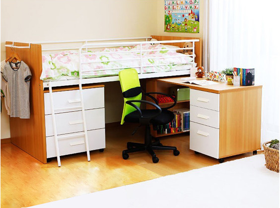 children bunk bed with desk and drawers