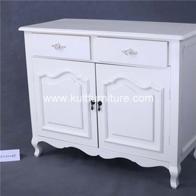 White Wooden Cabinet With 2 Drawers & 2 Doors