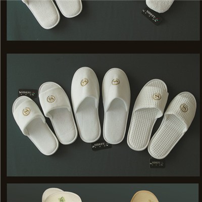 White Cotton Terry Embroidery Open Toe Slipper For Hotel
