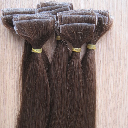 High quality silky straight hand tied 100% human hair skin weft seamless hair extension