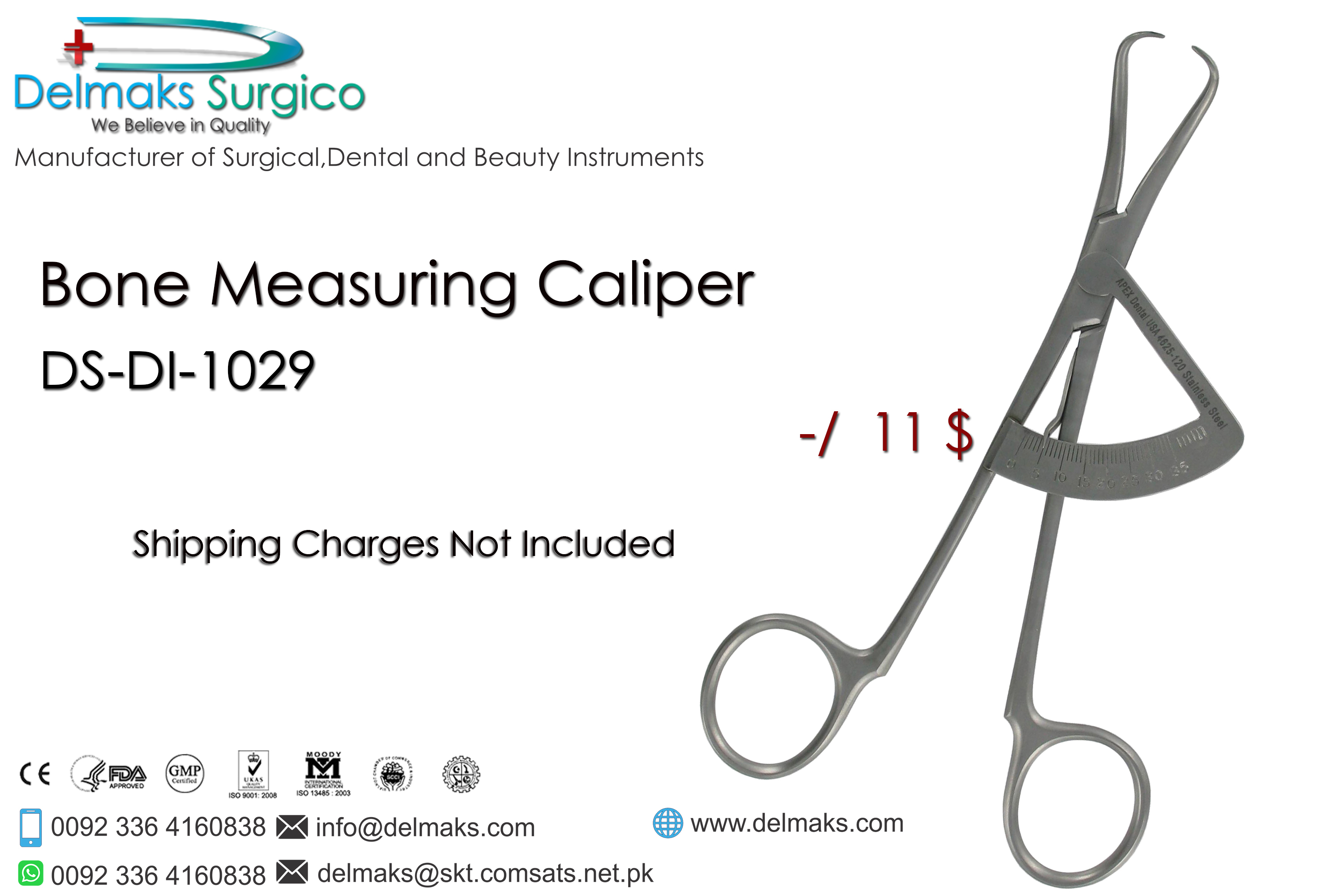Bone Measuring Caliper-Measuring Instruments-Orthodontic Instruments-Dental Instruments-Delmaks Surgico