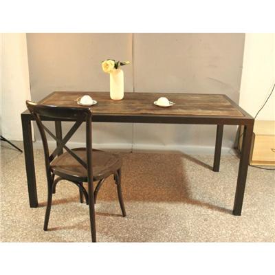 Industrial Wrought Iron Long Wood Inserted Meeting Room Conference Table