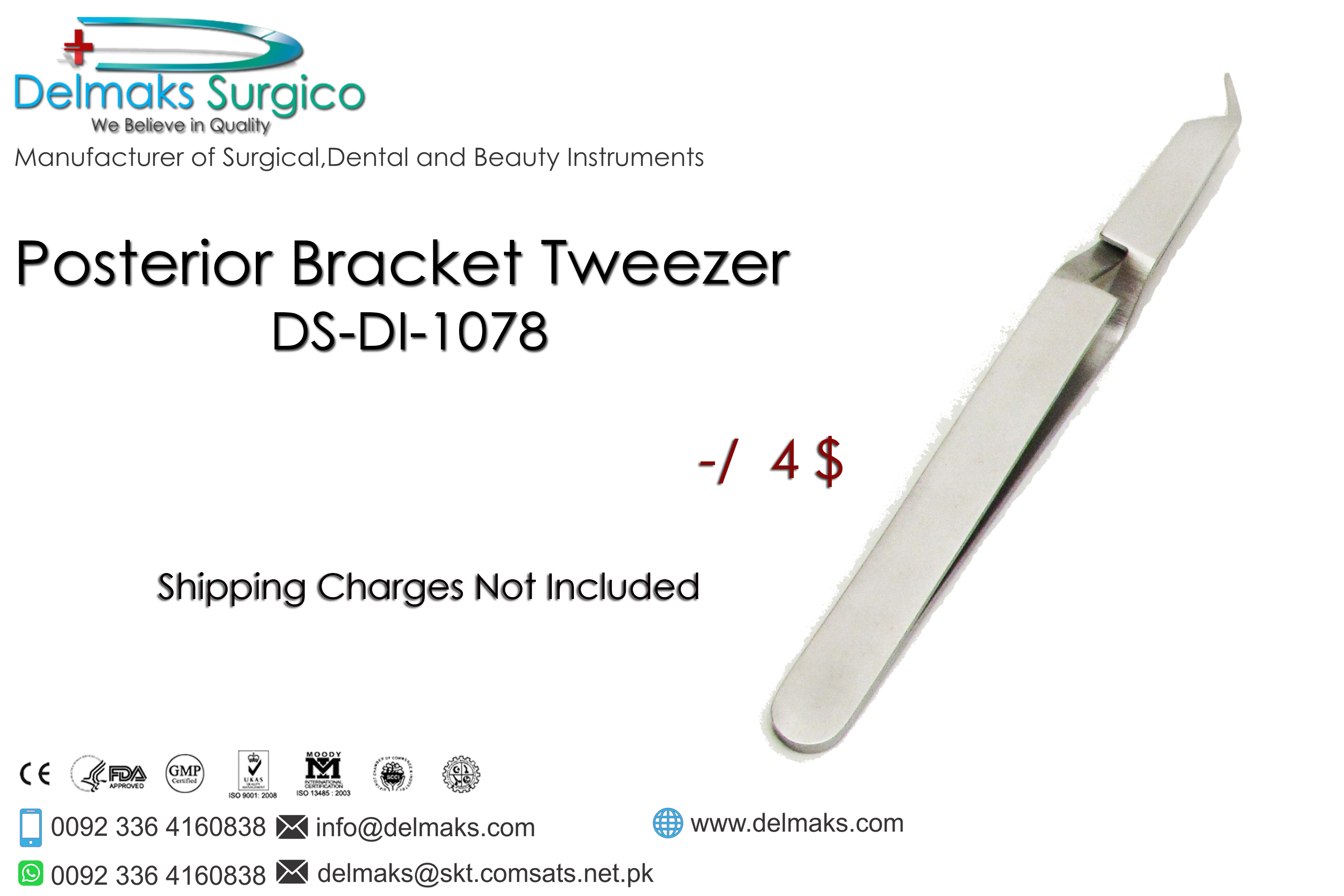 Posterior Bracket Tweezer-Bracket Tweezers-Orthodontics-Dental Instruments-Delmaks Surgico
