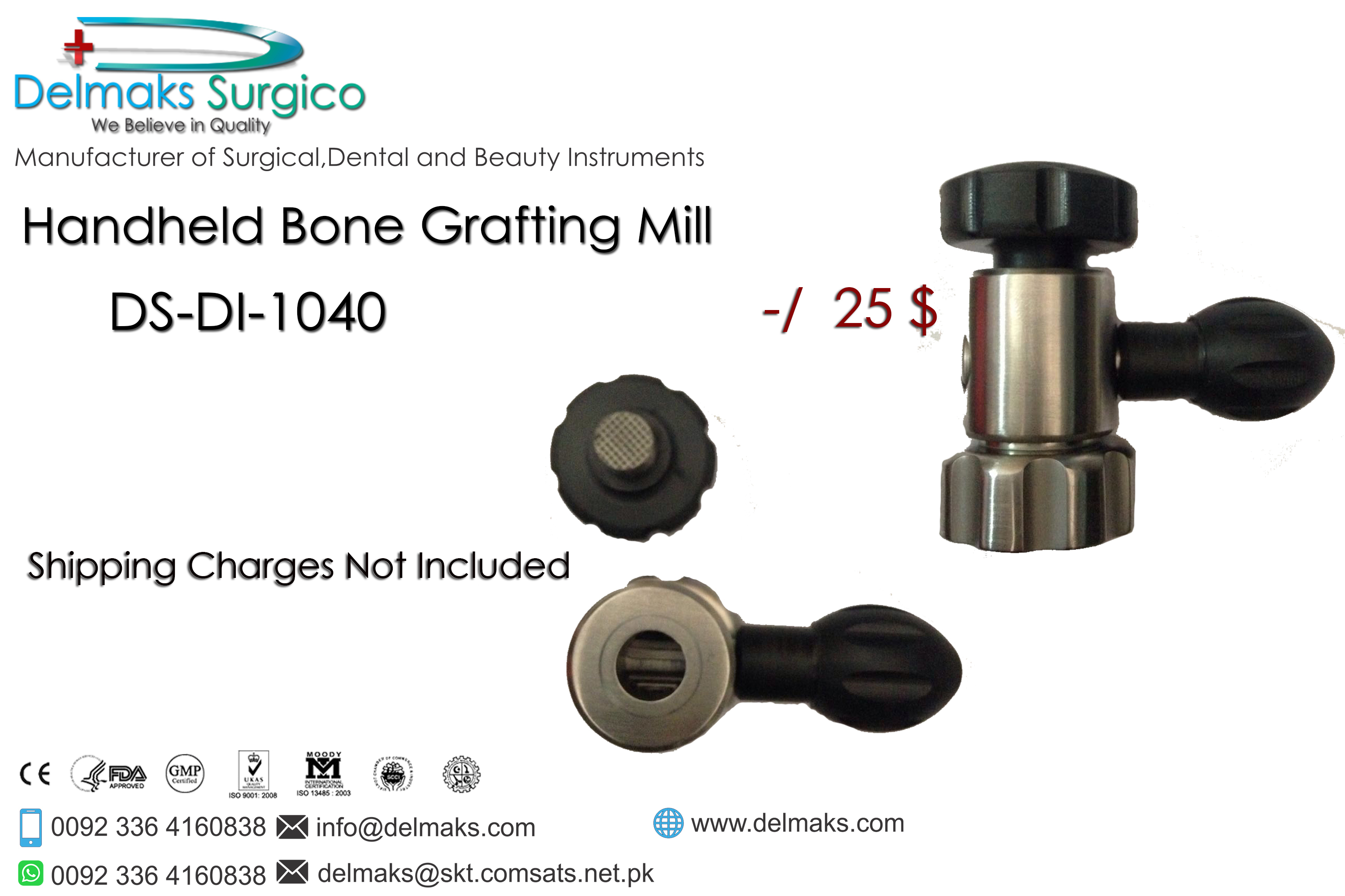 Handheld Bone-Grafting Mill-Dental Implants-Dental Instruments-Delmaks Surgico
