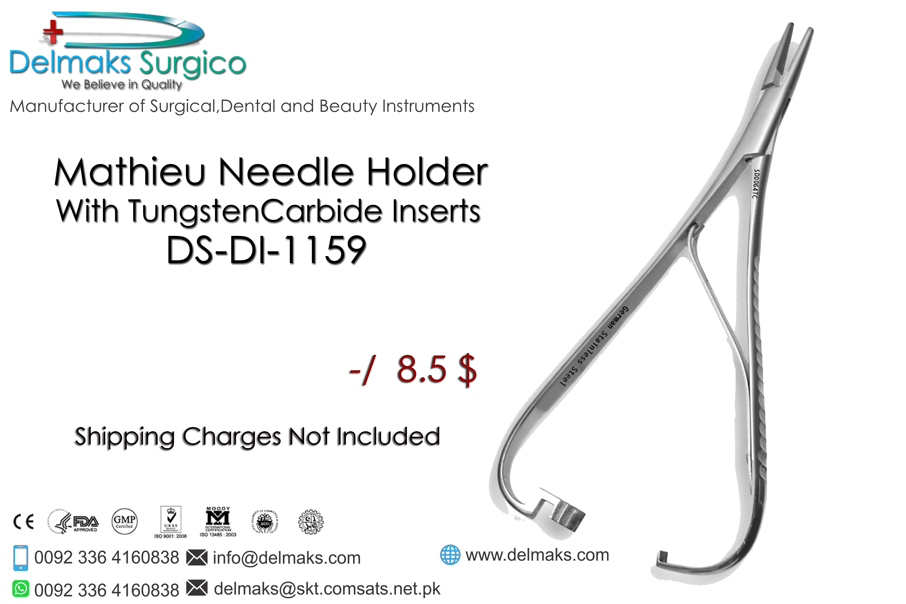 Mathieu Needle Holder With Tungsten Carbide Inserts-Needle Holders-Dental Instruments-Delmaks Surgico